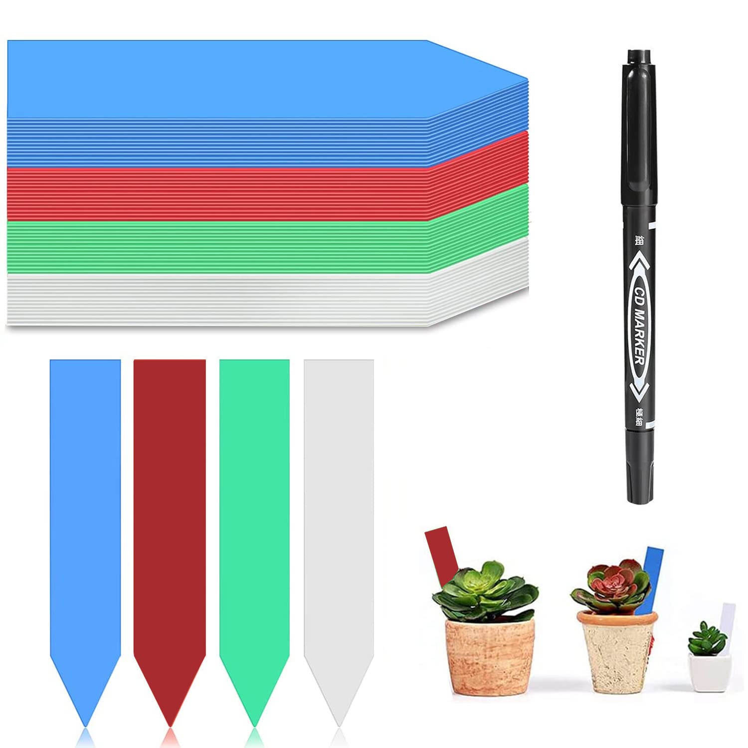 200pcs Plastic Plant Labels Plant Tags Marker Waterproof Vegetable Gardening Tags Plant Labels for Garden Seed Lawn Potted Flowers Vegetables (4 Colors)
