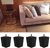 Jetcloud 4Pcs Solid Oak Wood Furniture Legs 6cm Square Tapered Black view 2