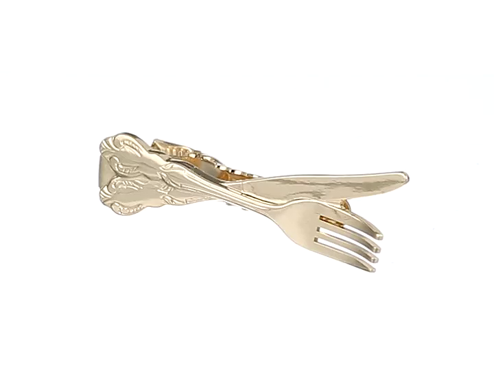 Status Men's Gold Tie Bar-Crossed Knife and Fork, One Size - Thumbnail 3