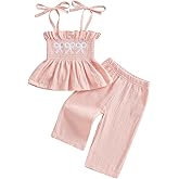 Aiwpstoin Toddler Baby Girl Clothes Tie-Up Strap Ruffle Camisole Tops Linen Pants Set Little Girls Summer Outfits