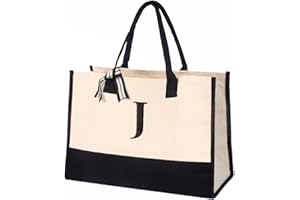 Salt Earth 100% Cotton Personalized Everyday Canvas Initial Tote Bag for Women, Monogrammed Large Utility Bag for Beach