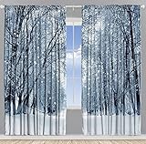Ambesonne Forest Curtains, Snowy Trees Farmhouse Wildlife Woodsy Scenery Frosty Winter Park Winter Design, Living Room Bedroom Window Drapes 2 Panel Set, 108