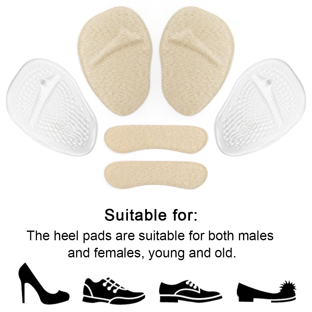 Ball of Foot Cushions by SQHT, Metatarsal Pads Self-Sticking Forefoot Inserts Heel Grips for Pain Relief