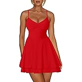 Kaximil Women's Sexy Spaghetti Strap Ruffle Mini Dress Ruched Corset Party Club A Line Short Dresses