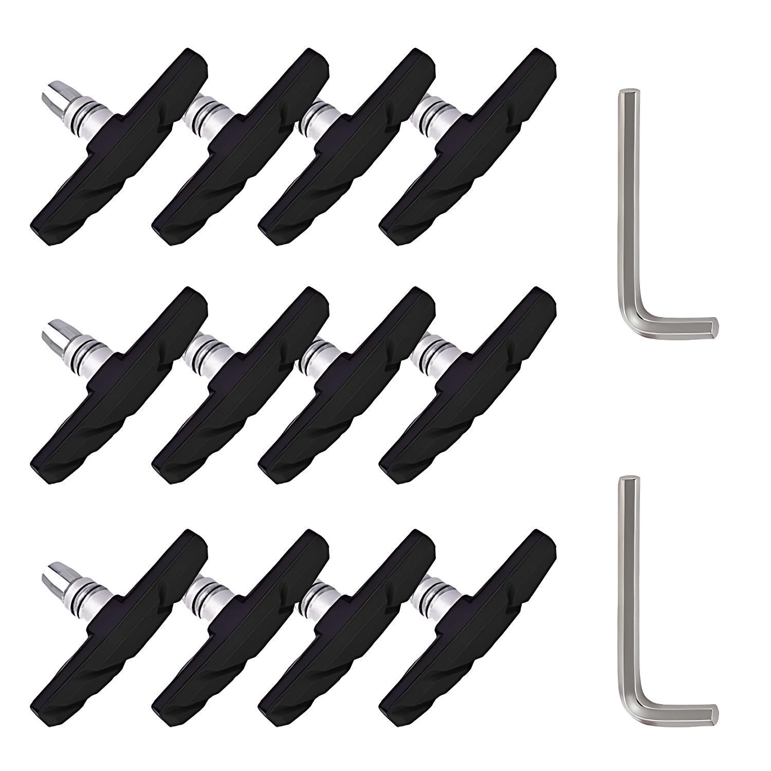 TUHDWJ 6 Pairs V Bike Brake Pads, 70mm V Brake Blocks, Bicycle Brake Blocks Set with Hex Nuts and Spacer, 1 hexagonal spanner included, for Road Bikes Mountain Bikes (Black) — image 1