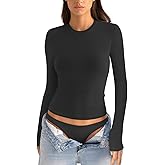 EasyGala Womens Cotton Long Sleeve Shirts Crew Neck Fitted Basic Going Out Outfits Undershirt Spring Fall Clothes 2025