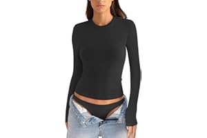 EasyGala Womens Cotton Long Sleeve Shirts Crew Neck Fitted Basic Going Out Outfits Undershirt Spring Fall Clothes 2025