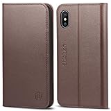 iPhone X Case, iPhone 10 Leather Case, SHIELDON Genuine Leather Wallet Folio Case Book Design with Stand and ID Card Slots Magnetic Closure TPU Interior Case for iPhone X (5.8 Inch) - Coffee Brown