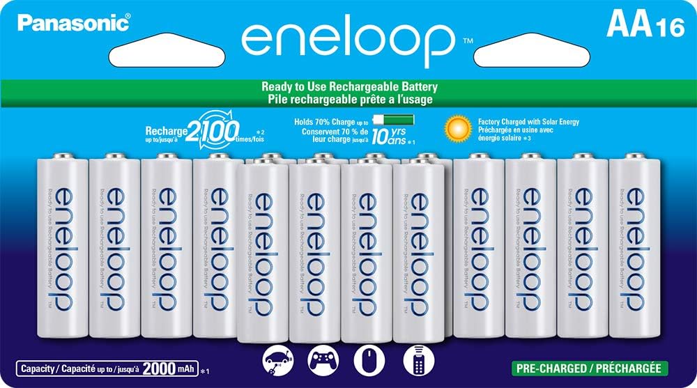 Panasonic BK-3MCCA16FA eneloop AA 2100 Cycle Ni-MH Pre-Charged Rechargeable Batteries, (package includes 16AA blue or 16AA white): PANASONIC: Electronics