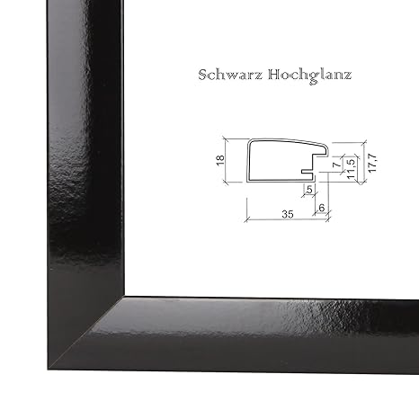 Olimp Bilderrahmen 37.5x98 cm oder 98x37.5 cm, MDF-Bilderrahmen mit Dekor Folienummantelung in Schwarz Hochglanz, 35 mm breit