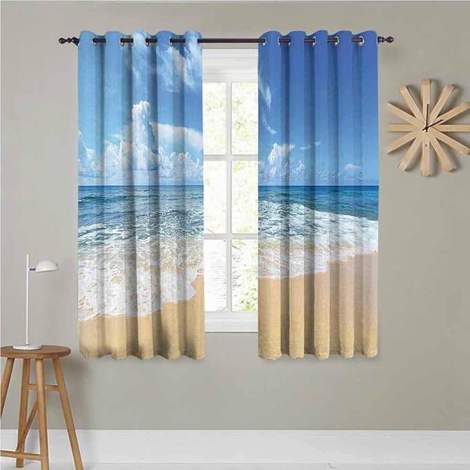 Ocean Decor Collection Window Curtain 55 x 72Inch,Set of 2 Waves and