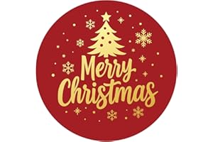 Anwyll Christmas Gift Stickers - 120Pcs 2Inch Merry Christmas Envelope Seals Labels Stickers Gold Foil&Red Xmas Gift Sticker Self Adhesive Happy Holidays Sticker for Cards Gifts Presents Favor Decor