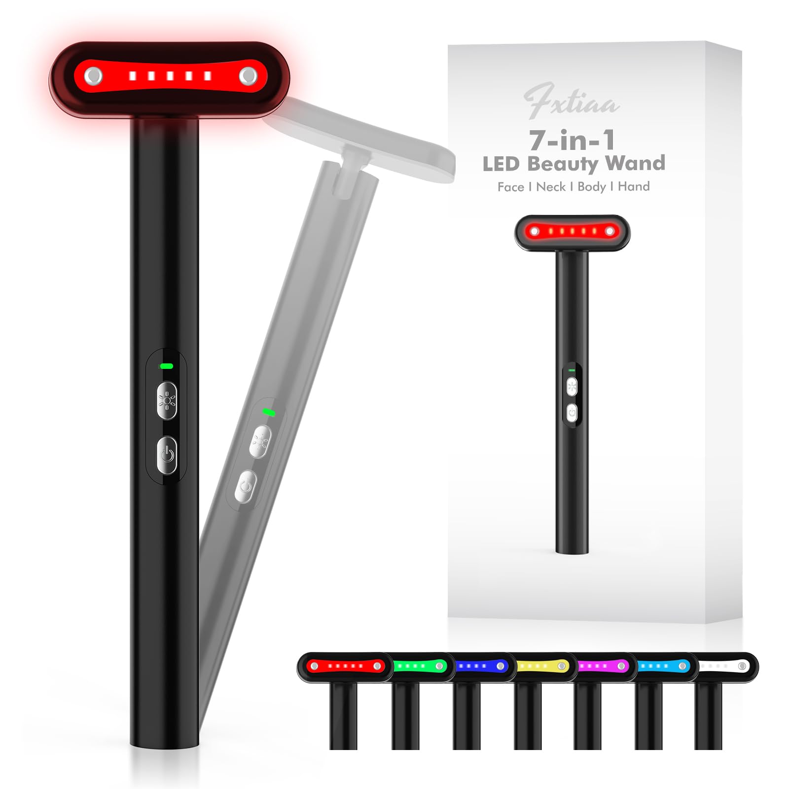 Photo 1 of Fxtiaa Led-Light-Therapy, 7 Color Face Skincare Wand with Facial Massager LED Face Skin Rejuvenation for Face & Neck & Eye Skincare Equipment Red Light Wand