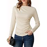 GRACE KARIN 2026 Women's Long Sleeve Wrap Blouse - Boat Neck Ruched Fitted Trendy Top for Fall Dressy Casual