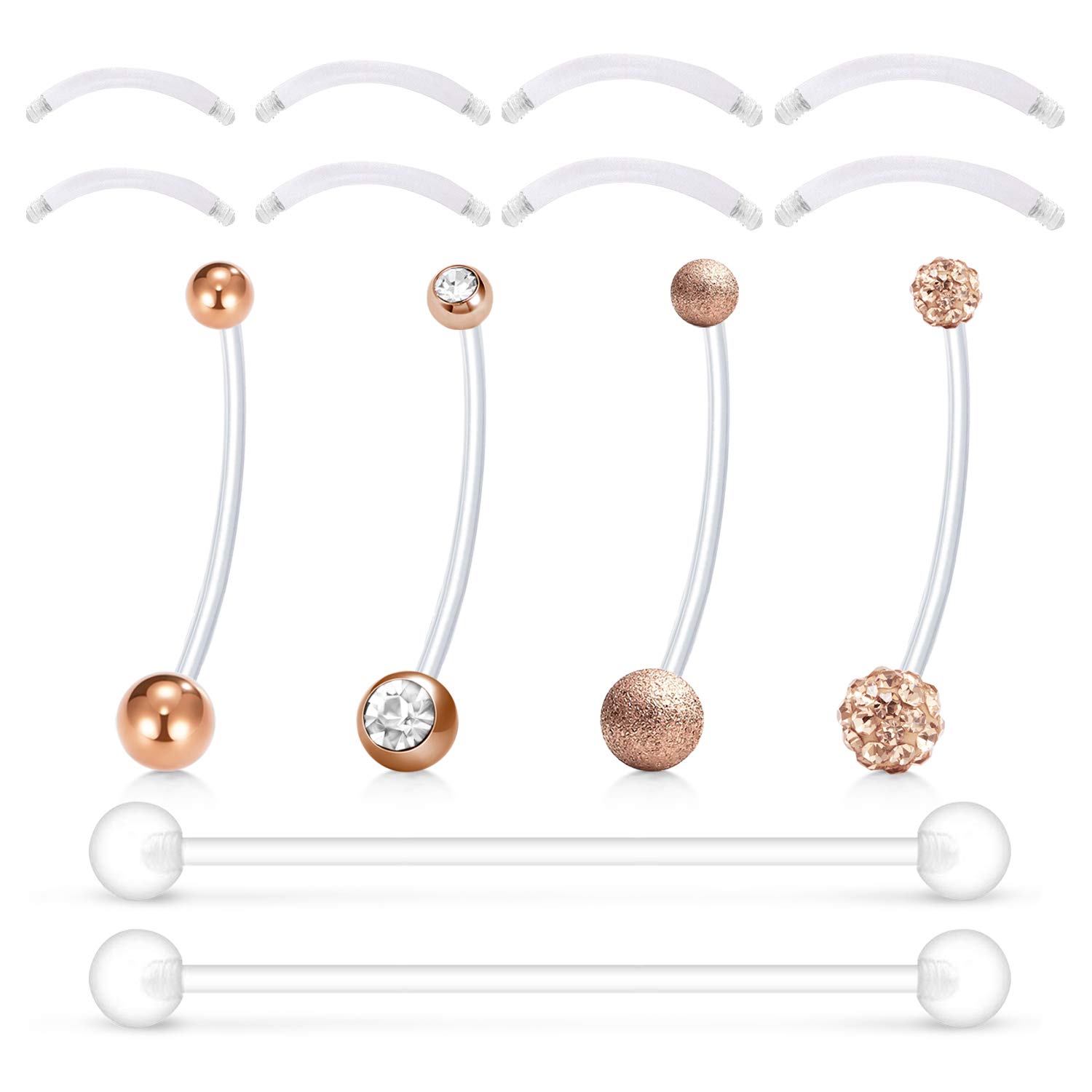 Mayhoop Pregnancy Belly Bar Belly Button Rings 14G Mix Style 32mm Maternity Flexible Bioplast Belly Navel Button Ring Retainer with 12-18mm Acrylic Short Belly Bar