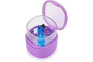 EZEELAI Purple Denture Cup Denture Bath Box Case with Lid Leakproof, Denture Holder Case Retainer Cleaning Container Mouth Guard Cleaner Case for Household, Travel, Office