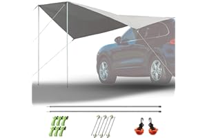 Slan Arrow 12FT Car Awning with Suction Cups, Hammock Rain Fly Waterproof, Backpacking Tarp Shelter for Hammock Camping, Easy Set Up, Carry Bag, UV50+ Retractable Side Awning for SUV/Truck/Van, Grey