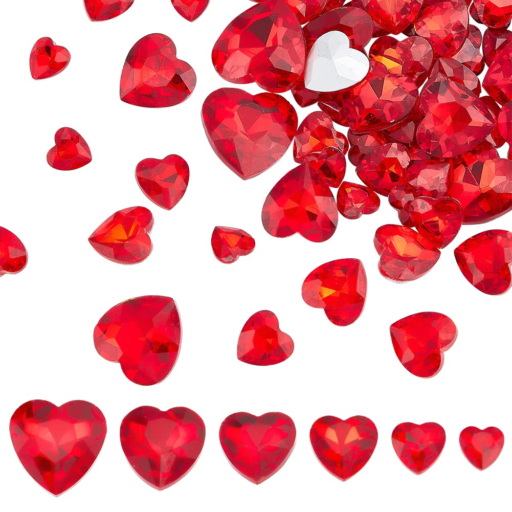 FINGERINSPIRE 78 Pcs Pointed Back Rhinestone 6 Sizes Glass Rhinestones Gems Red Heart Shape Crystal Jewels Embelishments with Silver Plated Back Glass Diamante Faceted Stone for Craft Jewelry Costume