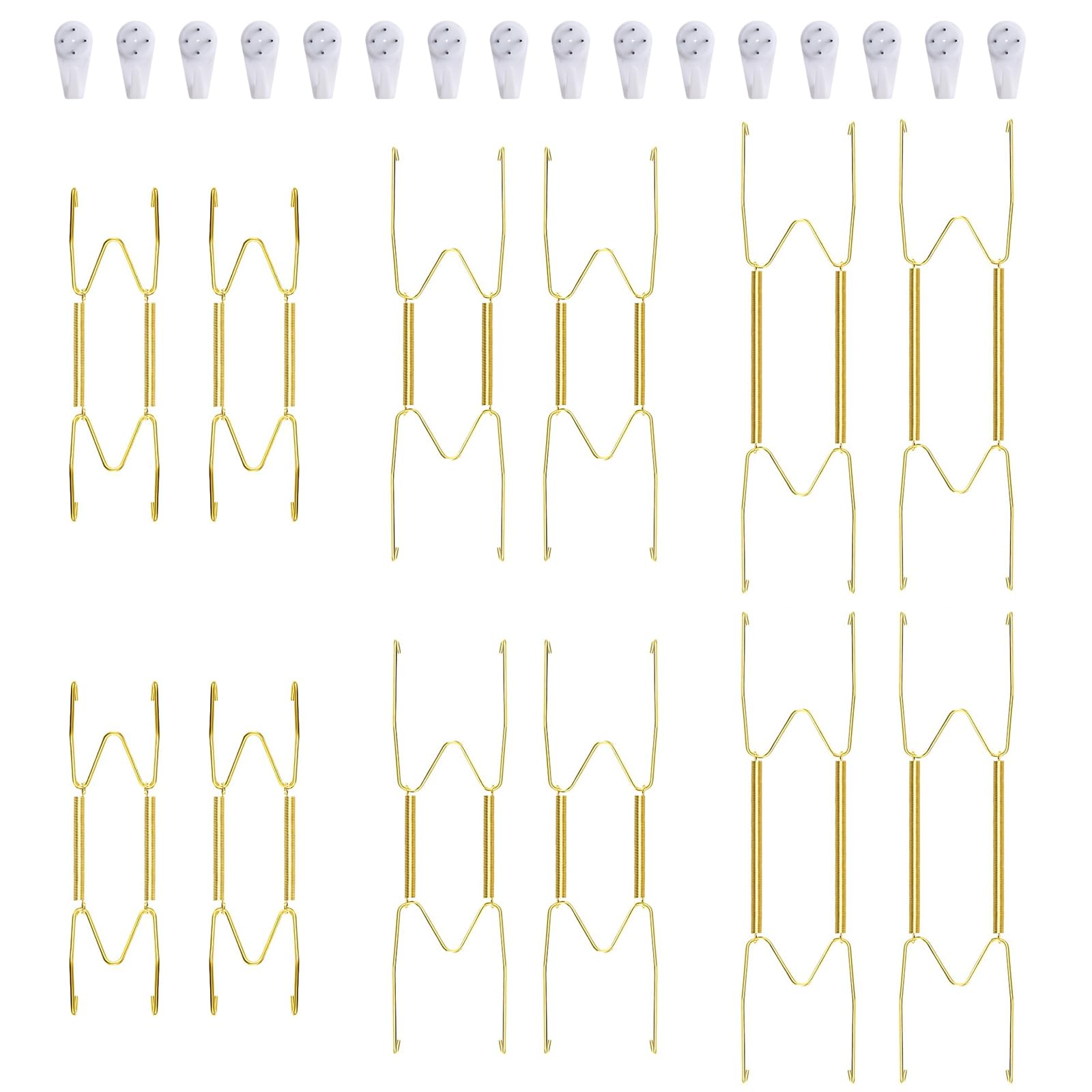 Fasunry 12 Piece Plate Hangers, 6/8/10 Inch Invisible Brass Wall Plate Hangers, Comes with 16 Piece Wall Hooks for Decorative Plates
