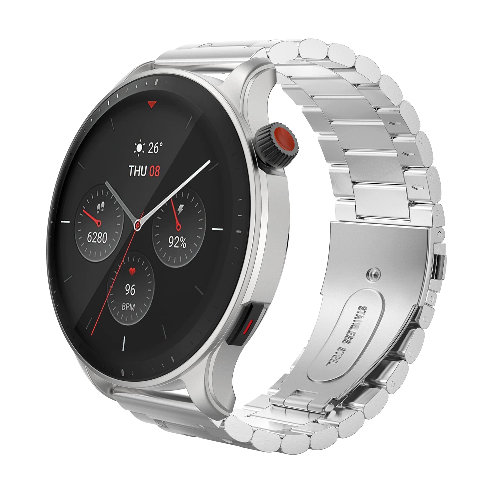 MoKo Metal Strap Compatible with Amazfit Bip 6/5/Balance 2/1/GTR 4/3/3 Pro/2/2e/GTR 47mm/Stratos 3/2, 22mm Stainless Steel Replacement Watch Band, Silver