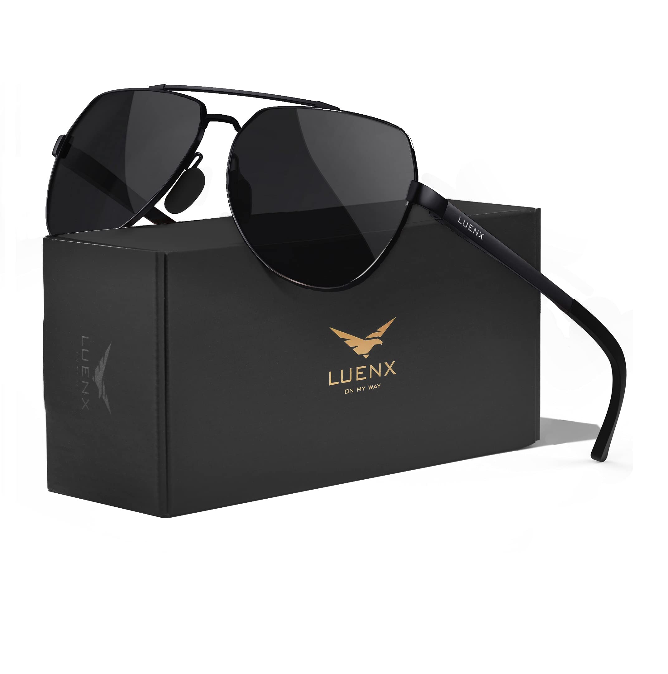 LUENX Aviator Sunglasses for Men Women Polarized New Shades Large Metal Frame - UV 400 Protection