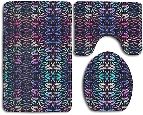 3 Piece Bath Mat Set Boho Feather Non Slip Bathroom Mats Contour Toilet Cover Rug