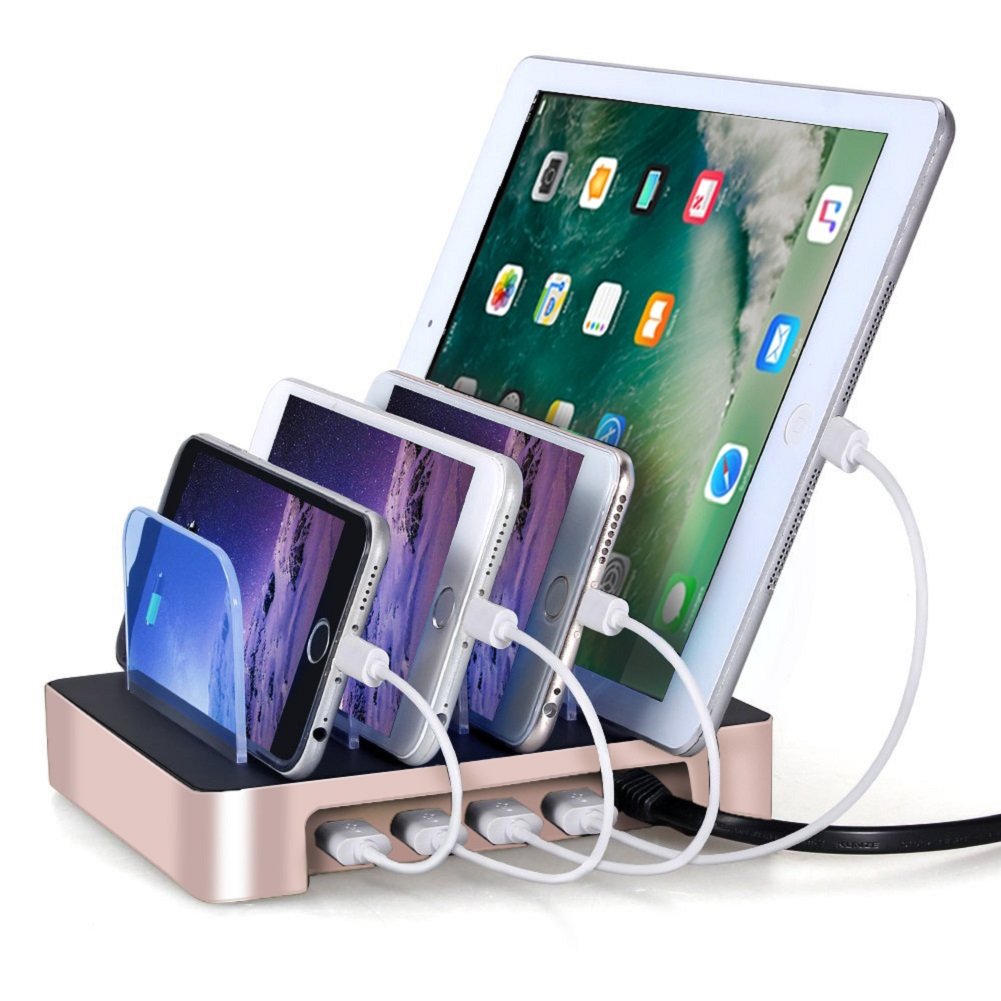 Charging Station,XPLUS 4 Ports USB Charging Station Organizer,Faster Charging Stand Universal Detachable Multi-Device Charger Compatible for iPhone,iPad ,Samsung Galaxy S8,Cell Phones,Tablets(Rose Gold)