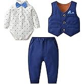 famuka Baby Boy 3 Piece Formal Outfit Suit with Bows Waistcoat Gentleman Tuxedo