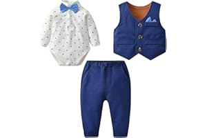 famuka Baby Boy 3 Piece Formal Outfit Suit with Bows Waistcoat Gentleman Tuxedo