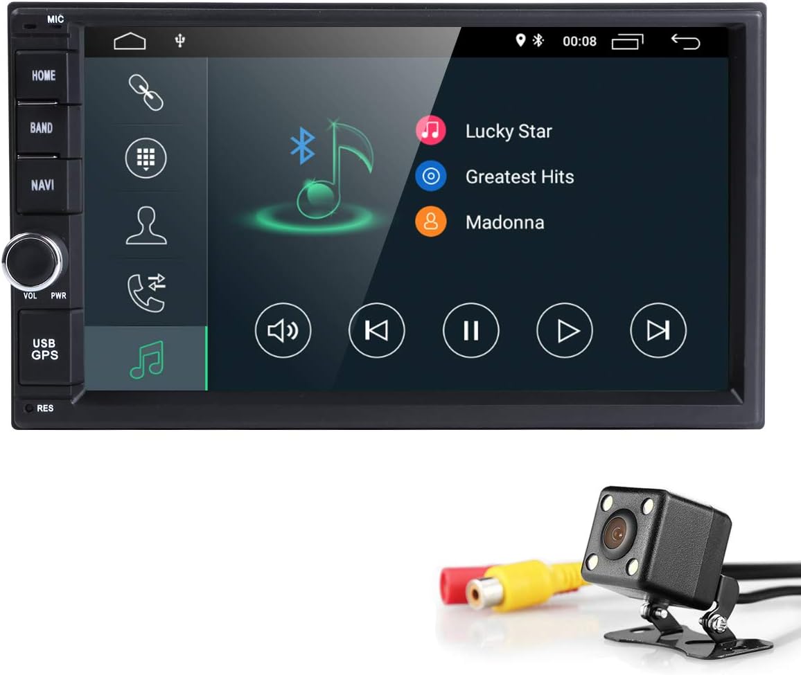 hizpo Universal Android 9.0 Double Din Car Radio 7 Inch Touch Screen GPS Navigation Support WiFi Bluetooth Mirrorlink Steering Wheel Control OBD + Free Rear View Backup Camera