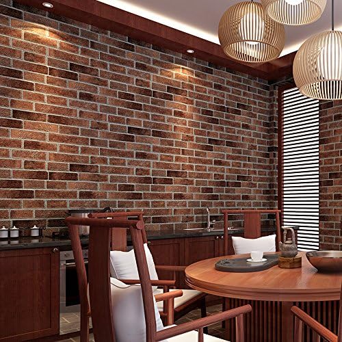 Birwall 8015 Vintage Faux Chinese Cultural Brick Wallpaper Roll Wallcoverings for Livingroom Bedroom,Kitchen,Coper brown/Gray,20.8" x 393.7"