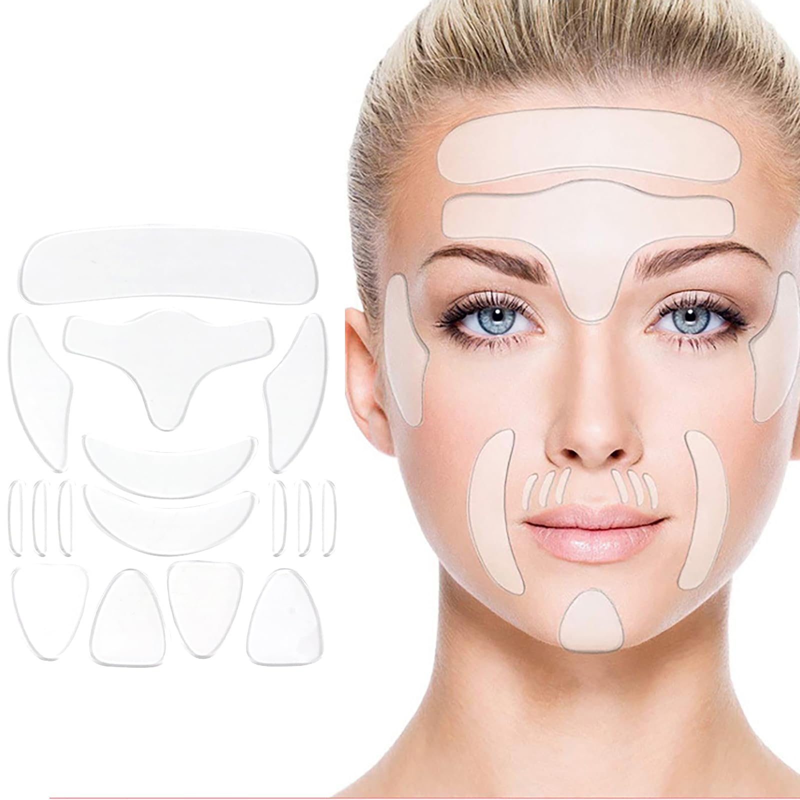 MKNZOME Anti Wrinkle Patches, 16Pcs Face Wrinkle Patches Reusable Silicone Skin Face Pads Wrinkle Removal Sticker for Smooth Around Eye Mouth Forehead Neck