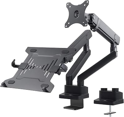 MC-813 - Supporto per Monitor con Molla a Gas, per Laptop e Monitor VESA 75 x 75 100 x 100 17"-32", per 1 Monitor e 1 Laptop
