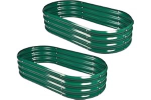 Land Guard 2Pcs Galvanized Raised Garden Bed Kit, Galvanized Planter Oval Large Metal Raised Garden Boxes Outdoor for Vegetables（Forest Green）