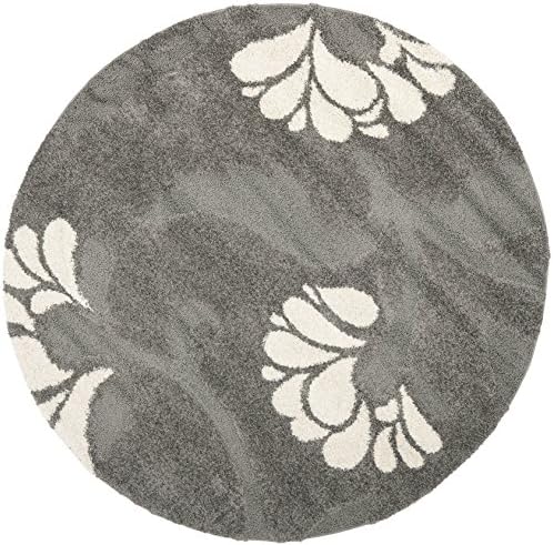 Safavieh Florida Shag Collection SG459-8013 Floral Textured 1.18-inch Thick Area Rug, 4' Round, Grey/Beige