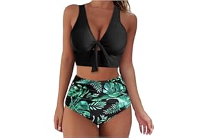 Olivcker High Waisted Bikini Sets for Women Two Piece Front Tie Knot Swimsuits Crisscross Back Sexy Bathing Suits with Padded