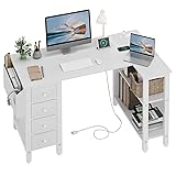 Lufeiya White L Shaped Computer Desk with Drawers