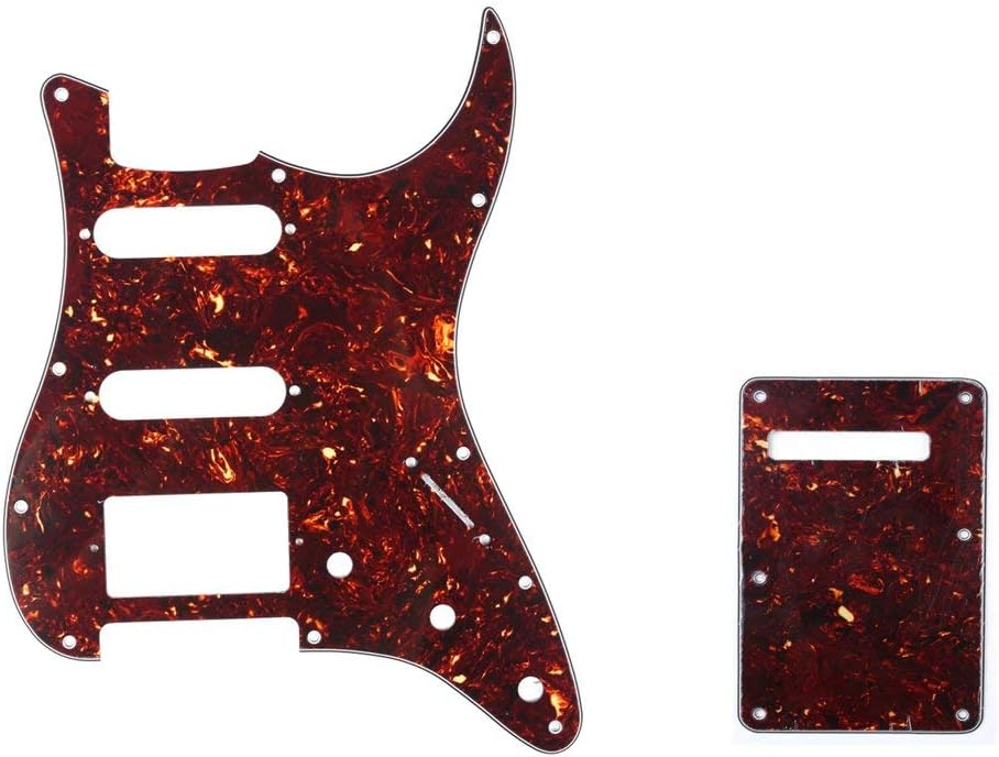 Musiclily HSS 11 Holes Strat Electric Guitar Pickguard and BackPlate Set for Fender US/Mexico Made Standard Stratocaster Modern Style Guitar Parts, 4Ply Tortoise Shell