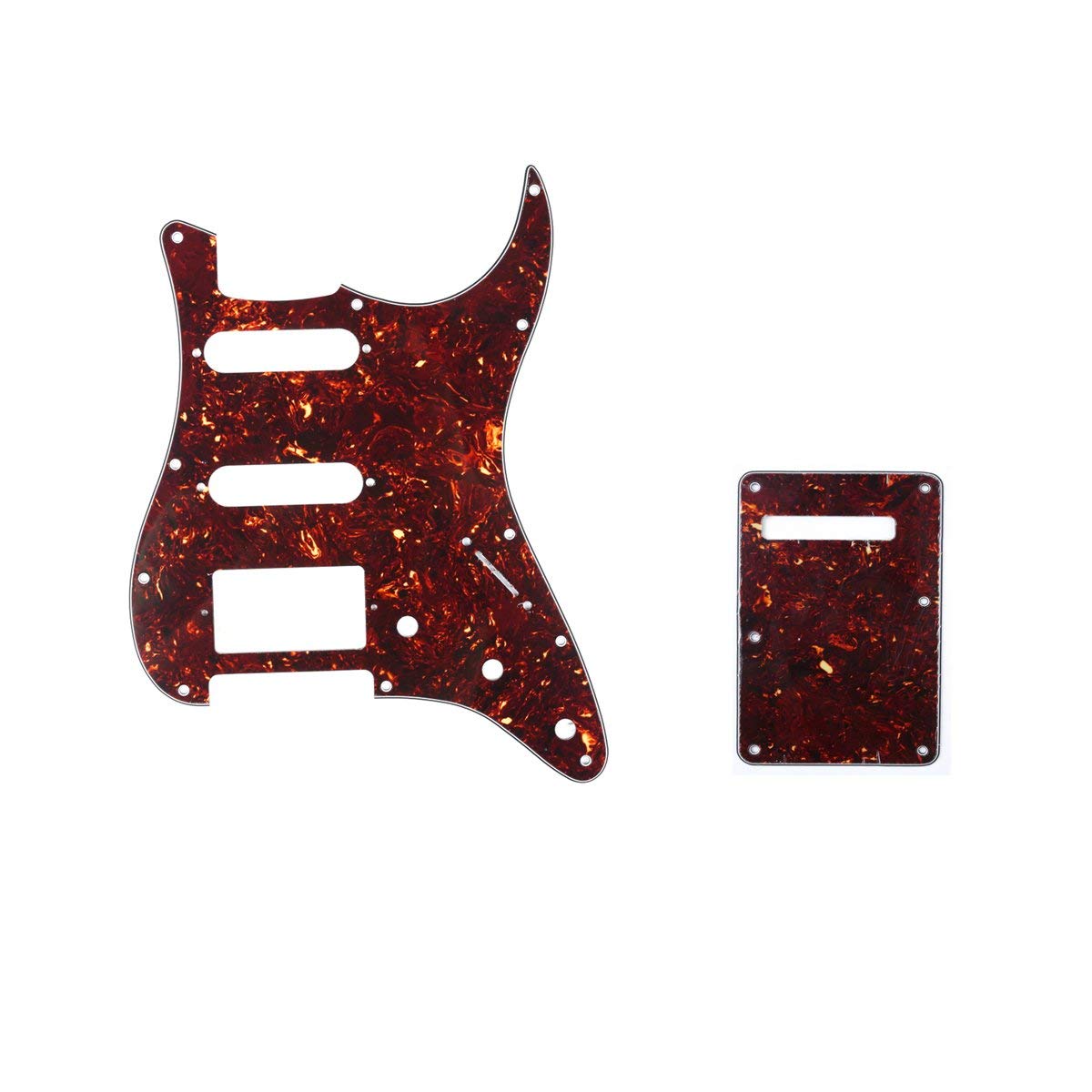 Musiclily HSS 11 Holes Strat Electric Guitar Pickguard and BackPlate Set for Fender US/Mexico Made Standard Stratocaster Modern Style Guitar Parts, 4Ply Tortoise Shell