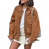 chouyatou Women Vintage Faux Suede Jacket Zip Up Bomber Jacket Lapel Collar Cropped Biker Moto Jacket Coat