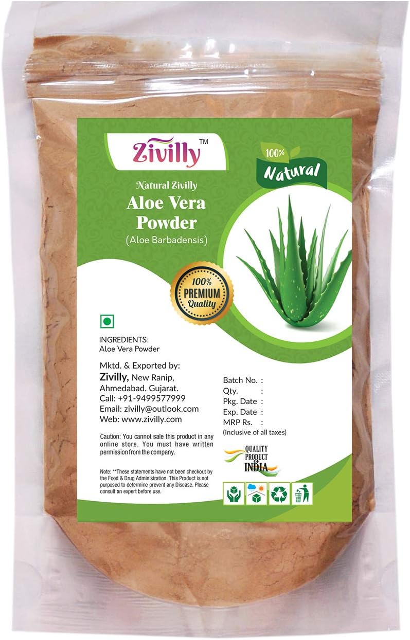 Natural Zivilly Aloe Vera Powder (Aloe Barbadensis) For Smooth Hairs & Soft Skin Skin & Hair Care 227g / 0.5 LB / 08 oz