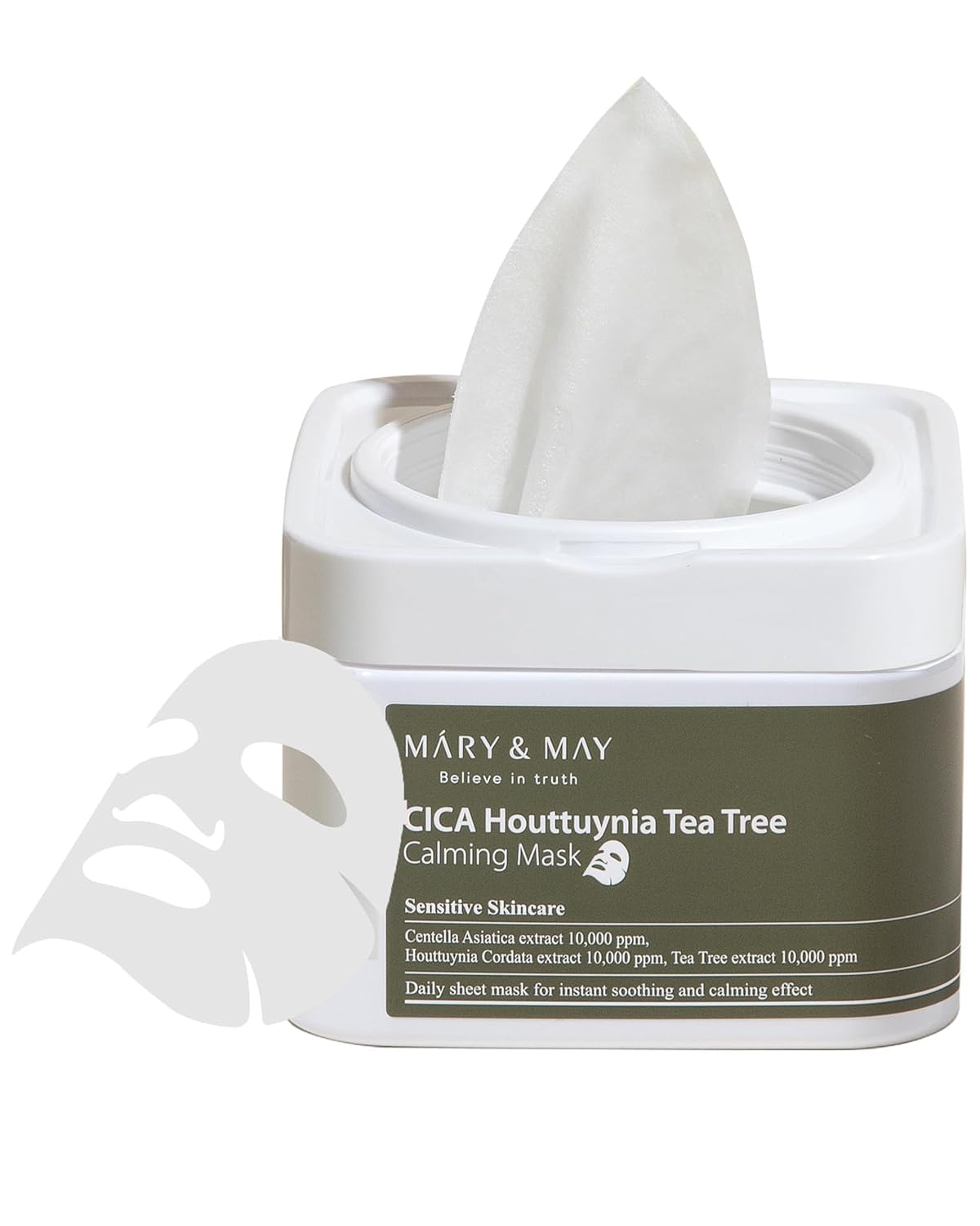 Mary&May CICA Tea Tree Calming Mask 30 Sheets – Sheet Mask for Blemish-Prone & Spot-Prone Skin, Centella Asiatica + Houttuynia Cordata + Tea Tree 10,000ppm Each, Pull-Out Tub with Tweezers