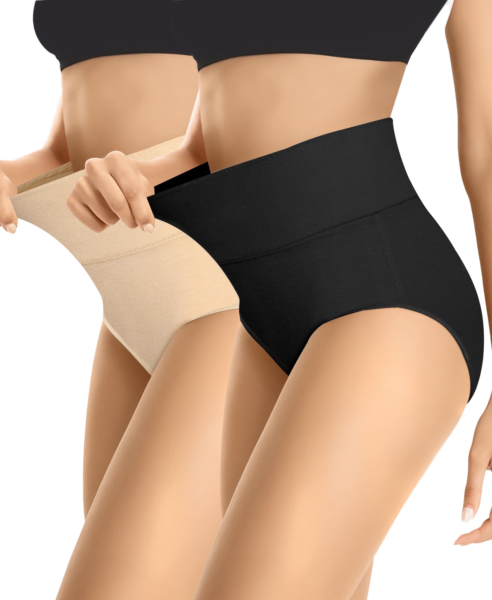 Photo 1 of ZENUTA Cotton Underwear for Women High Waist Full Coverage Briefs Soft Stretchy Panties Breathable Underpants 2-5 Pack (L, Solid-Black Nude)