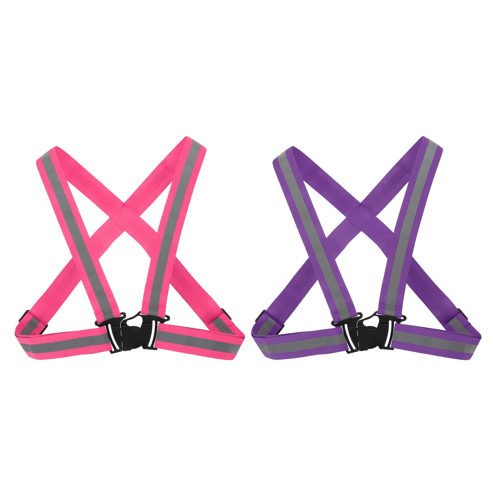 PATIKIL Adjustable Reflective Running Vest Gear, 2 Pack High Visible Reflective Straps Fit All Ages for Night Running Jogging Biking Motorcycle Dog Walking, Purple/Pink