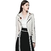 LY VAREY LIN Women's Floral Embroidered Faux Leather Moto PU Jacket Coat