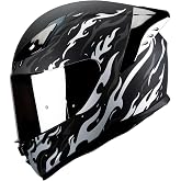 HAX Onix Full Face Motorcycle Helmets DOT Approved, Pinlock Ready &amp; Intercom Slot , Motorbike Powersports Street Racing for Men Women（Flame Matte Blk-Slv, S)