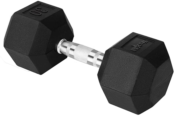 Yes4All Hex Dumbbell with Chrome/Rubber Grip Encased, Single Hand Weight for Strength Training, 5-50 LBS
