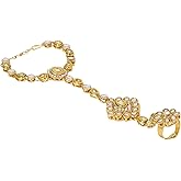 Efulgenz Indian Hand Chain Finger Ring Bracelet Indian Kundan Finger Ring Link Chain Wedding Bridal Hand Harness Slave Bollywood Bracelet Jewelry