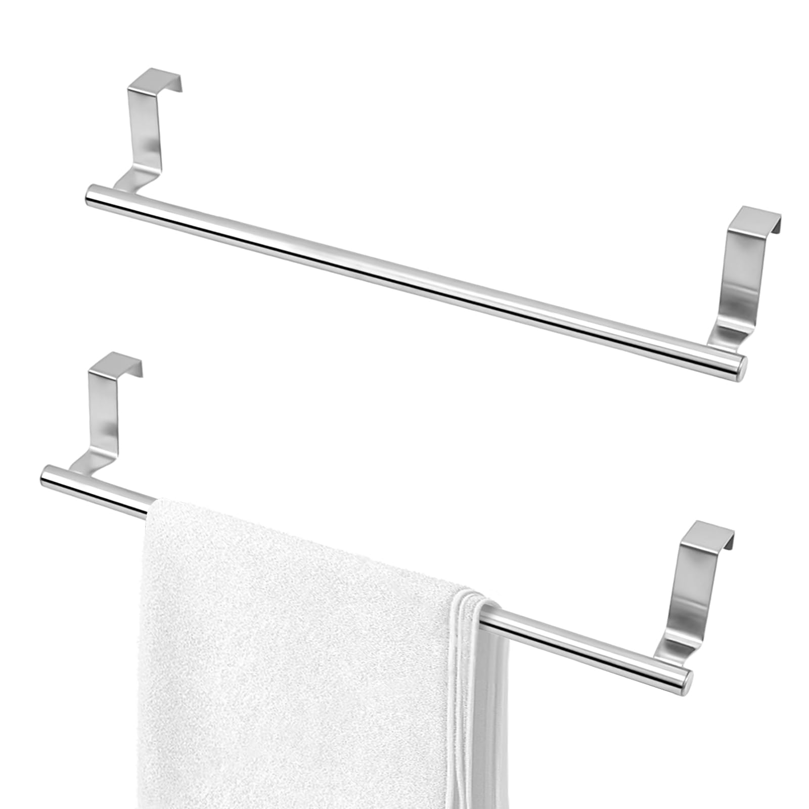 Modixun 2 Pack Over Cabinet Towel Rack, 36 cm Kitchen Towel Holder Over Cabinet Cupboard Door Towel Bar, Stainless Steel Hand Towel and Dish Towel Hanger for Kitchen Bathroom