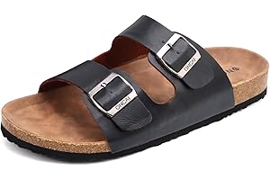 ONCAI Mens Sandals,Beach Slides Cork Footbed Slippers with Adjustable Buckle Straps Size 7-13